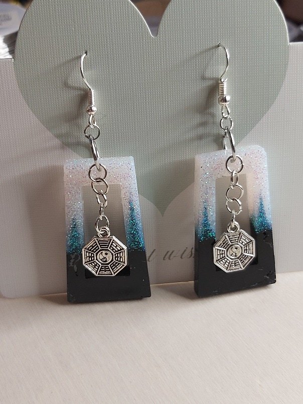 Cosmic Balance: Glitter Gradient & Yin Yang Drop Earrings