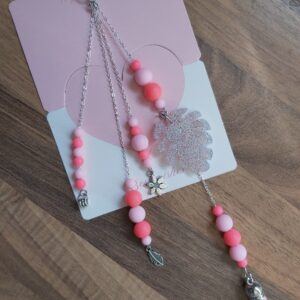 Pink glittery Monstera Leaf Tassel Bag Charm Keychain