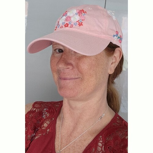 Ladies Pastel Pink Baseball Cap, with hand embroidered roses and daisies - Image 2