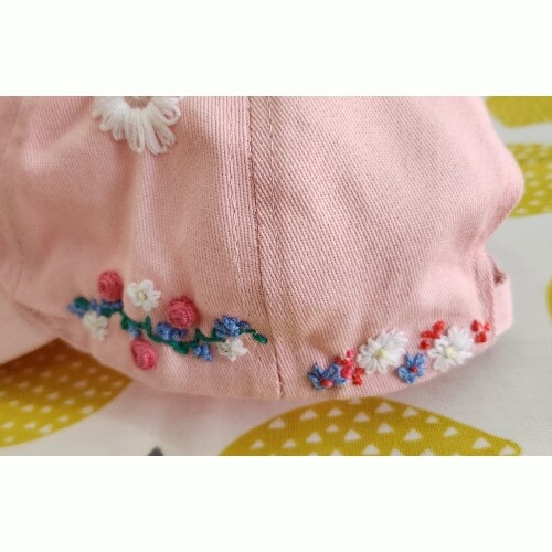 Ladies Pastel Pink Baseball Cap, with hand embroidered roses and daisies - Image 5