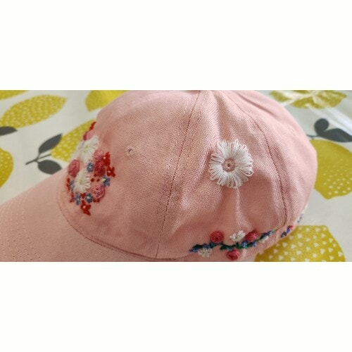 Ladies Pastel Pink Baseball Cap, with hand embroidered roses and daisies - Image 6
