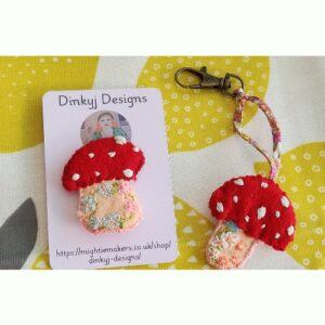 Handmade Toadstools 1 Brooch, 1 Keyring/Bag charm, available separately