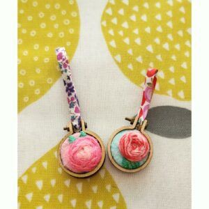 Mini Hoop Embroidery Rose Pendants on Liberty spaghetti ribbon, 2 available separately