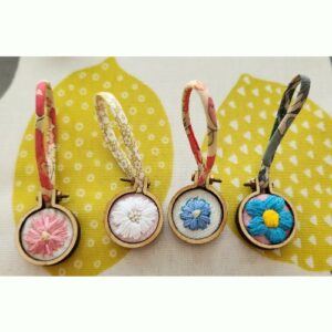 Mini Hoop Embroidery Flower Pendants on Liberty spaghetti ribbon, 4 available separately