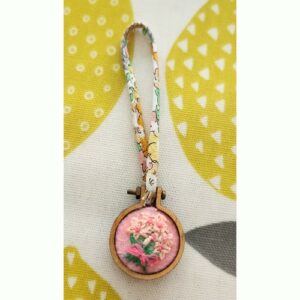 Mini Flower Bouquet Hoop Embroidery Pendant on Liberty spaghetti ribbon, only 1 available