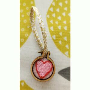 Mini Heart Bouquet Hoop Embroidery Pendant on Liberty spaghetti ribbon, only 1 available