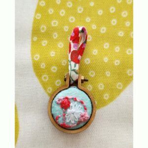 Mini Initial D Hoop Embroidery Pendant on Liberty spaghetti ribbon, only 1 available