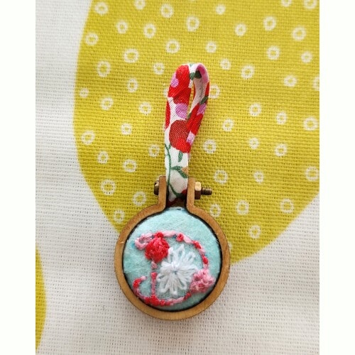 Mini Initial D Hoop Embroidery Pendant on Liberty spaghetti ribbon, only 1 available