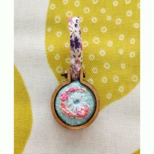 Mini Initial C Hoop Embroidery Pendant on Liberty spaghetti ribbon, only 1 available