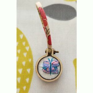 Perfectly imperfect, Mini Butterfly Hoop Embroidery Pendant on Liberty spaghetti ribbon, only 1 available