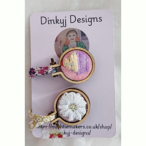 RESERVED FOR RACHAEL Mini Cupcake and Daisy Hoop Embroidery Pendants, on Liberty spaghetti ribbon, - Image 2