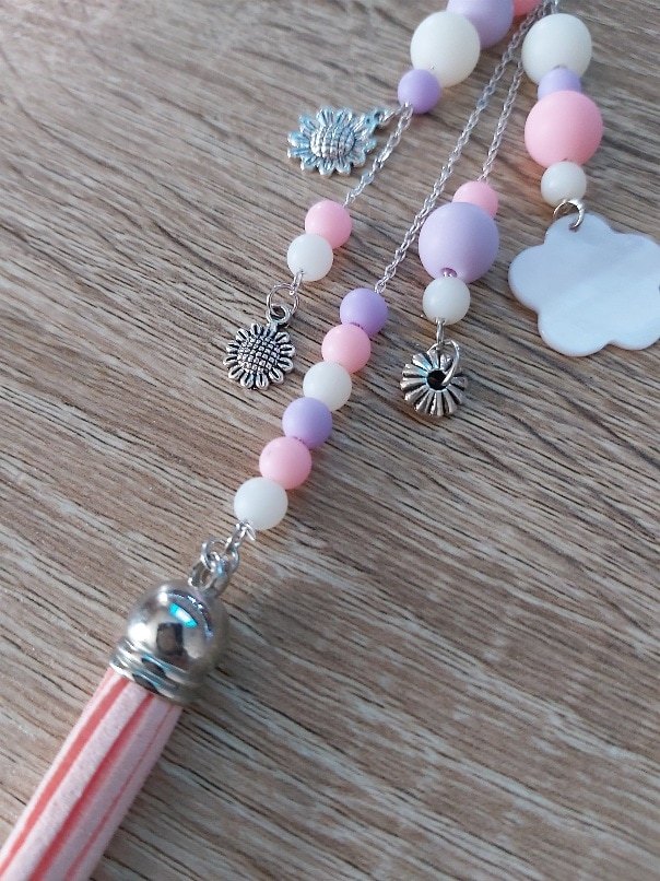 Pastel Tassel Bag Charm with Floral Charms & Beaded Chains - Image 2