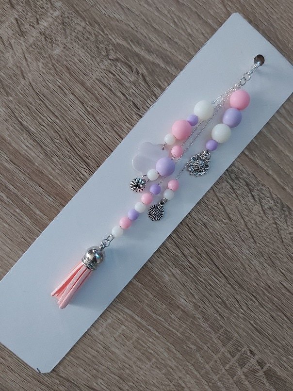 Pastel Tassel Bag Charm with Floral Charms & Beaded Chains - Image 3