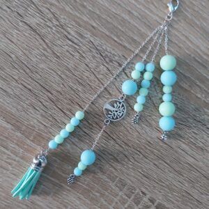 Boho Pastel Mint & Blue Tree of Life Tassel Bag Charm chain