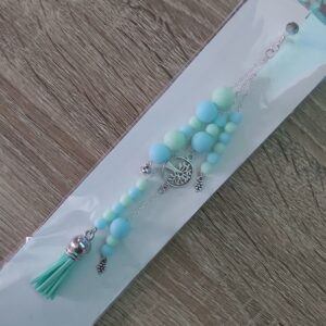 Boho Pastel Mint & Blue Tree of Life Tassel Bag Charm chain