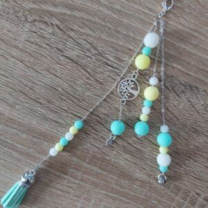 Boho Pastel Mint, Yellow & White Tree of Life Tassel Bag Charm