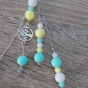 Boho Pastel Mint, Yellow & White Tree of Life Tassel Bag Charm