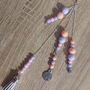 Boho Pastel Purple & Peach Beaded Bag Charm with Tree of Life & Tassel