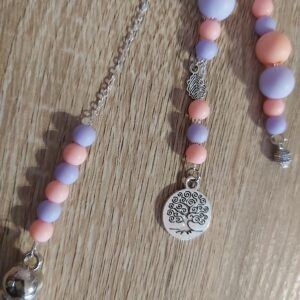 Boho Pastel Purple & Peach Beaded Bag Charm with Tree of Life & Tassel