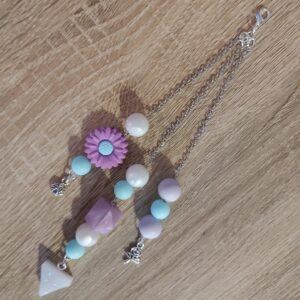 Pastel Blossom Multi-Strand Bag Charm | Purple Flower & Geometric Beads