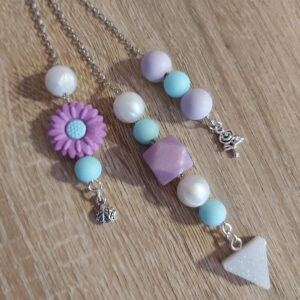 Pastel Blossom Multi-Strand Bag Charm | Purple Flower & Geometric Beads