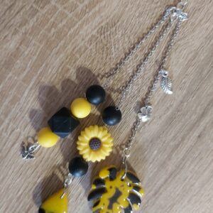 Sunflower, Bee & Monstera leaf Multi-Strand Bag Charm / Keychain