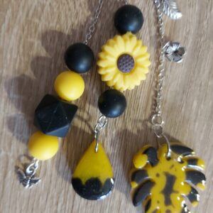 Sunflower, Bee & Monstera leaf Multi-Strand Bag Charm / Keychain