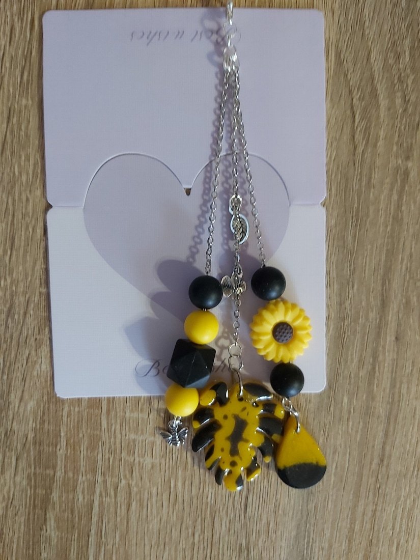 Sunflower, Bee & Monstera leaf Multi-Strand Bag Charm / Keychain - Image 3