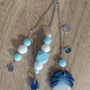 Blue Monstera & Tree of Life Beaded Bag Charm / Keyring