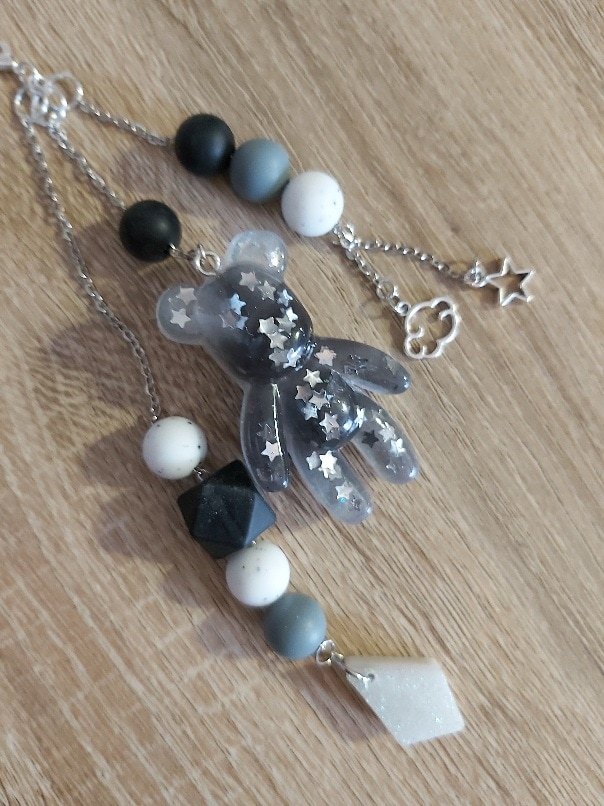 Monochrome Starry Bear Bag Charm & Keychain - Image 2