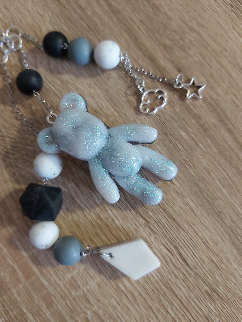 Monochrome Starry Bear Bag Charm & Keychain - Image 3