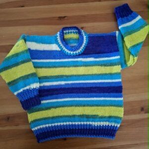 Hand Knitted Multi-Color Yarn Sweater for 1-2 Year Olds