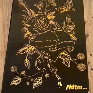 A5 black and gold rose heart motif notebook