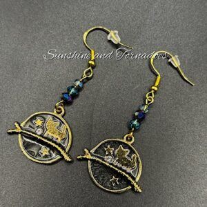 Black Cat Midnight Earrings, Enamel Cat Dangle Earrings, Hypoallergenic Stainless Steel Ear Wires, Celestial Cat Jewellery Gift.