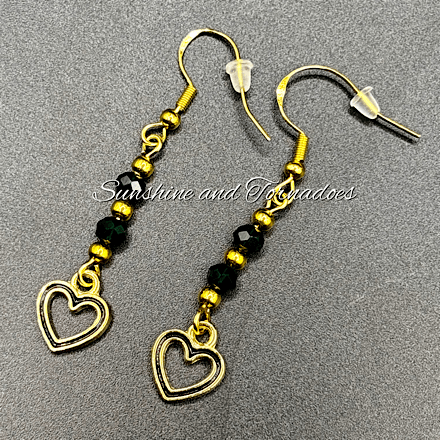 Black Heart Drop Earrings, Gold and Green Crystal Earrings, Hypoallergenic Stainless Steel Ear Wires, Elegant Dangle Earrings Gift. - Image 5