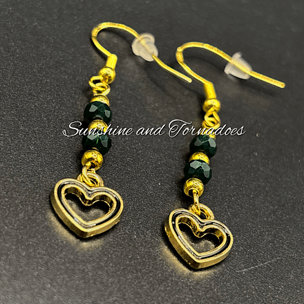 Black Heart Drop Earrings, Gold and Green Crystal Earrings, Hypoallergenic Stainless Steel Ear Wires, Elegant Dangle Earrings Gift. - Image 4