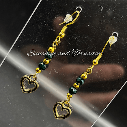 Black Heart Drop Earrings, Gold and Green Crystal Earrings, Hypoallergenic Stainless Steel Ear Wires, Elegant Dangle Earrings Gift. - Image 3