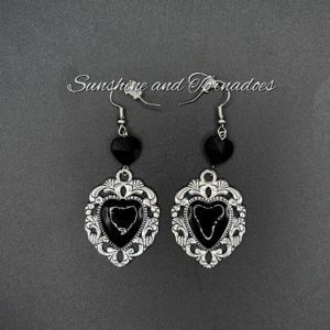 black gothic heart earrings handmade