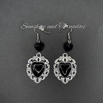 black gothic heart earrings handmade