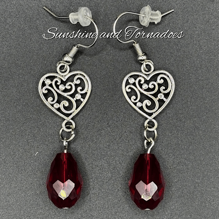 Gothic Red Crystal Heart Earrings | Handmade Gothic Dangle Earrings | Celtic Heart Jewellery | Stainless Steel Ear Wires | Dark Romantic Jewellery Gift - Image 6