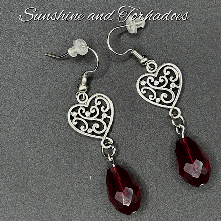 Gothic Red Crystal Heart Earrings | Handmade Gothic Dangle Earrings | Celtic Heart Jewellery | Stainless Steel Ear Wires | Dark Romantic Jewellery Gift - Image 4
