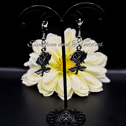Silver Rose Gothic Earrings, Handmade Floral Dangle Earrings, Alternative Romantic Jewellery, Vintage Style Rose Earrings, Gothic Gift for Her - Image 7