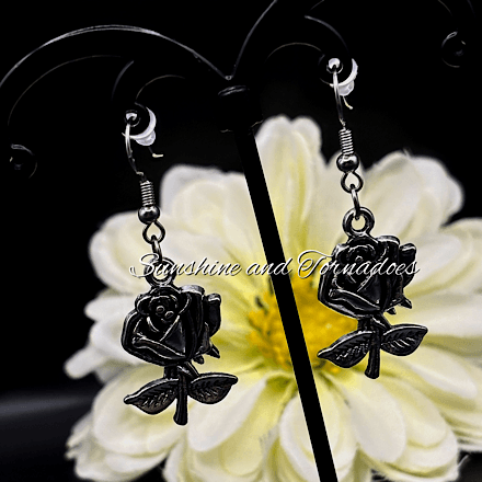 Silver Rose Gothic Earrings, Handmade Floral Dangle Earrings, Alternative Romantic Jewellery, Vintage Style Rose Earrings, Gothic Gift for Her - Image 5