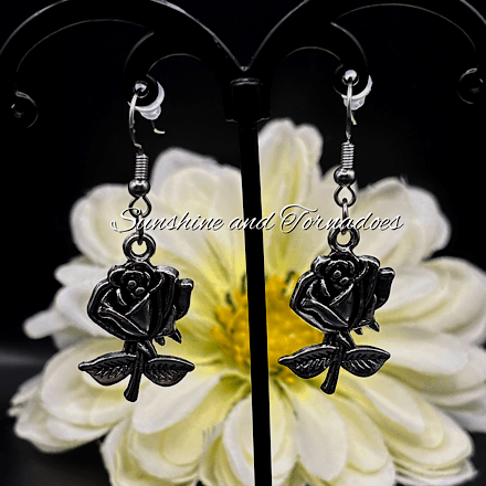 Silver Rose Gothic Earrings, Handmade Floral Dangle Earrings, Alternative Romantic Jewellery, Vintage Style Rose Earrings, Gothic Gift for Her - Image 4