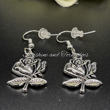 Silver Rose Gothic Earrings, Handmade Floral Dangle Earrings, Alternative Romantic Jewellery, Vintage Style Rose Earrings, Gothic Gift for Her - Image 3