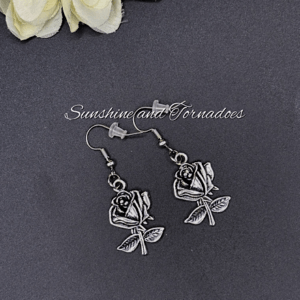 Silver Rose Gothic Earrings, Handmade Floral Dangle Earrings, Alternative Romantic Jewellery, Vintage Style Rose Earrings, Gothic Gift for Her