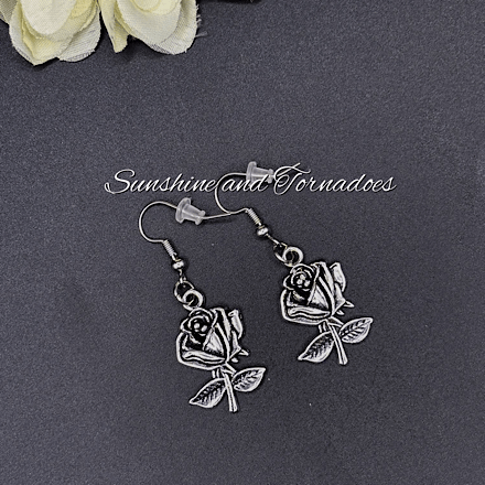 Silver Rose Gothic Earrings, Handmade Floral Dangle Earrings, Alternative Romantic Jewellery, Vintage Style Rose Earrings, Gothic Gift for Her - Image 2