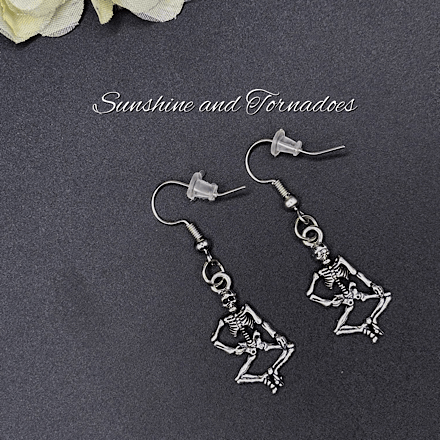 Skeleton Gothic Dangle Earrings, Handmade Alternative Jewellery, Dancing Skeleton Earrings, Halloween Goth Accessories, Spooky Statement Gift for Her - Image 7