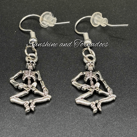 Skeleton Gothic Dangle Earrings, Handmade Alternative Jewellery, Dancing Skeleton Earrings, Halloween Goth Accessories, Spooky Statement Gift for Her - Image 6