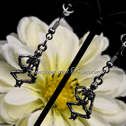 Skeleton Gothic Dangle Earrings, Handmade Alternative Jewellery, Dancing Skeleton Earrings, Halloween Goth Accessories, Spooky Statement Gift for Her - Image 4